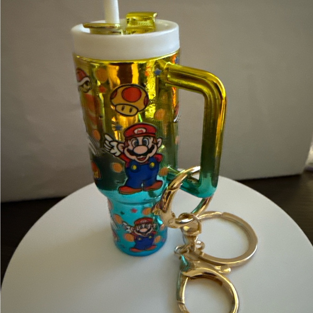 Mini Mario Themed Gold & Teal Keychain